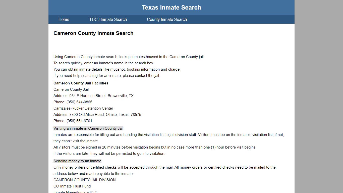 Cameron County Inmate Search